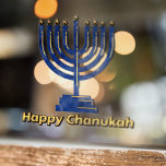 Vinilos Para Cristales Feliz Chanukah Menorah<br><div class="desc">Feliz texto de Chanukah en oro con una menorah azul.</div>