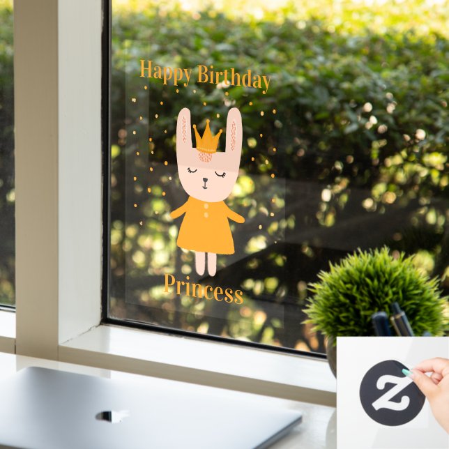 Vinilos Para Cristales Feliz cumpleaños Princesa Bunny Design Window Clin (Oficina)