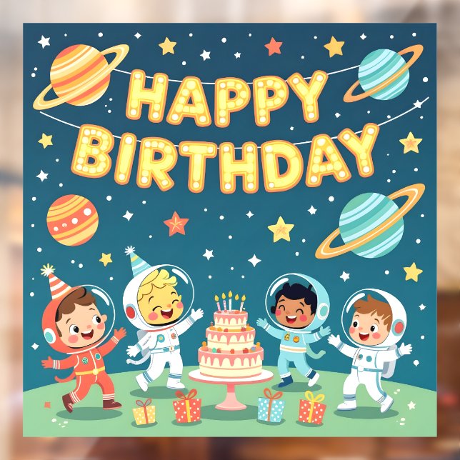 Vinilos Para Cristales Feliz cumpleaños tema espacial (Hoja 2)