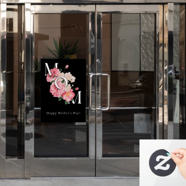 Vinilos Para Cristales Feliz Día de la Madre Flor Creativa Negra Moderna (Puerta de oficina)