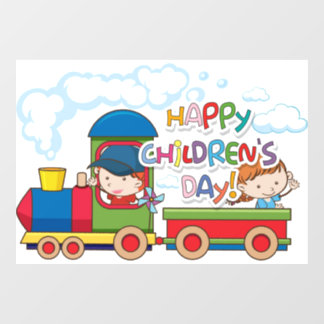 Vinilos Para Cristales Feliz Día del Niño: Tren y entrenador: Yello Azul 