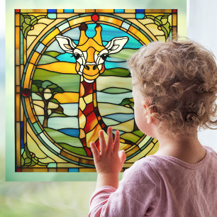 Vinilos Para Cristales Feliz Giraffe Faux StainGlass