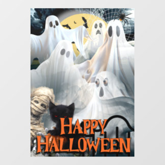 Vinilos Para Cristales Feliz Halloween con fantasmas, momia y gato negro