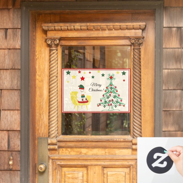 Vinilos Para Cristales Feliz Navidad al oso blanco (Puerta de casa)