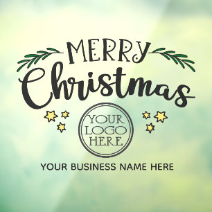 Vinilos Para Cristales Feliz Navidad añade tu logotipo y nombre de la emp