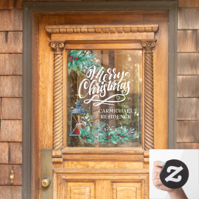 Vinilos Para Cristales Feliz Navidad Caligrafía Lantern Holly Garlands (Puerta de casa)