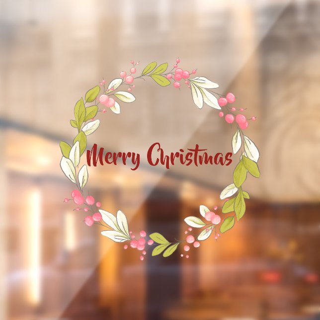 Vinilos Para Cristales Feliz Navidad Elegante acuarela Wreath invierno (Hoja 2)