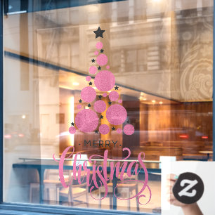 Vinilos Para Cristales Feliz Navidad Estrellas de Árboles Rosados