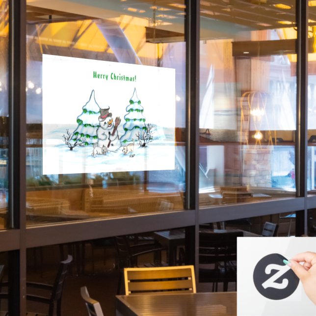 Vinilos Para Cristales ¡Feliz Navidad! Hombre de nieve con gato y cachorr (ventana del restaurante)