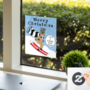 Vinilos Para Cristales Feliz Navidad Rudolf Salto Esquiando Ventana