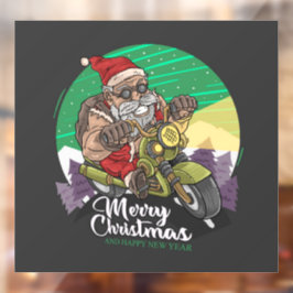 Vinilos Para Cristales Feliz Navidad Santa Biker Ventana Cine