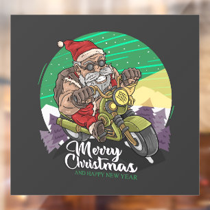 Vinilos Para Cristales Feliz Navidad Santa Biker Ventana Cine