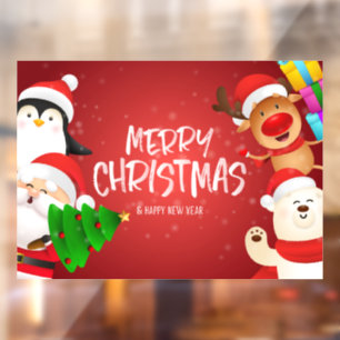 Vinilos Para Cristales Feliz Navidad Santa y amigos
