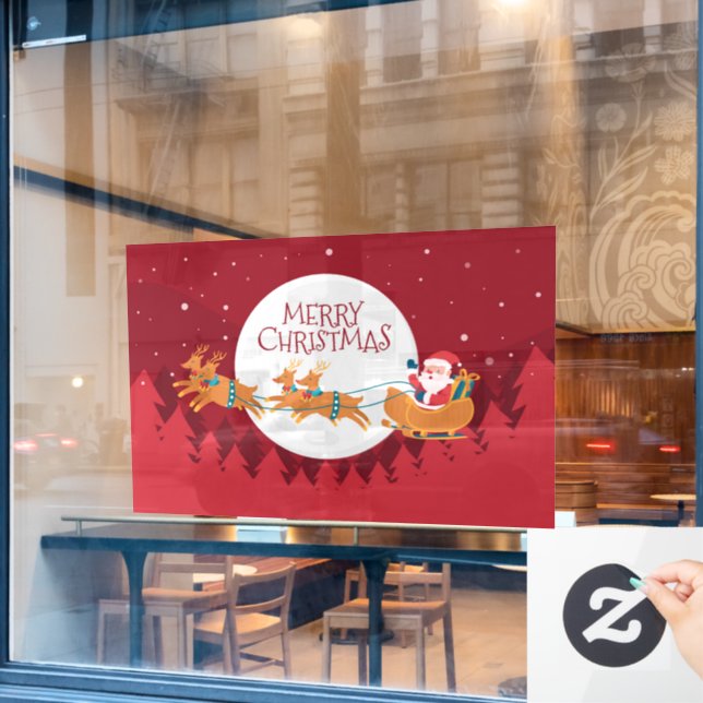 Vinilos Para Cristales Feliz Navidad Santa y Sleigh (Ventana de cafetería)