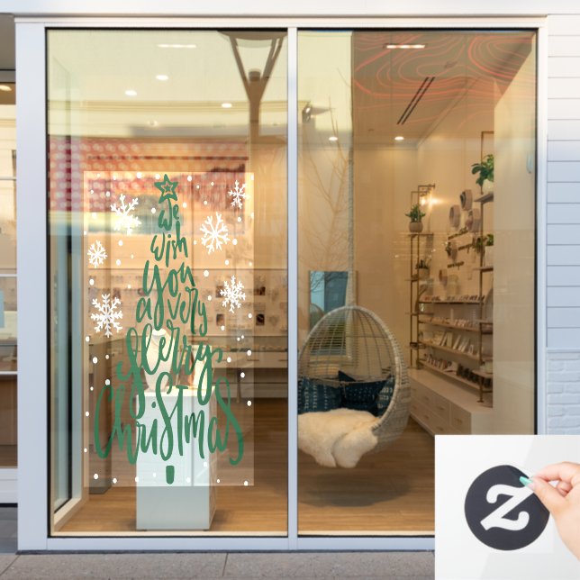 Vinilos Para Cristales Feliz Navidad Snowflakes Farmhouse Script store (Ventana de la tienda)