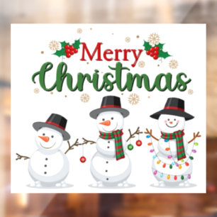Vinilos Para Cristales Feliz Navidad Snowmen con luces Navidades