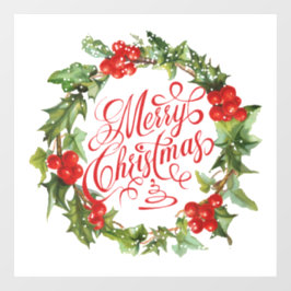 Vinilos Para Cristales Feliz Navidad Verde Rojo Wreath Holly Ivy