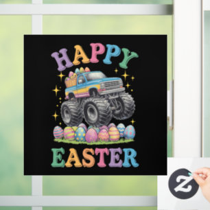Vinilos Para Cristales Feliz Pascua Camión Monstruo Divertido Aplasta Hue
