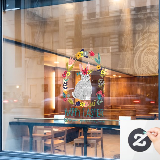 Vinilos Para Cristales Feliz Pascua con sabor a conejito (Ventana de cafetería)
