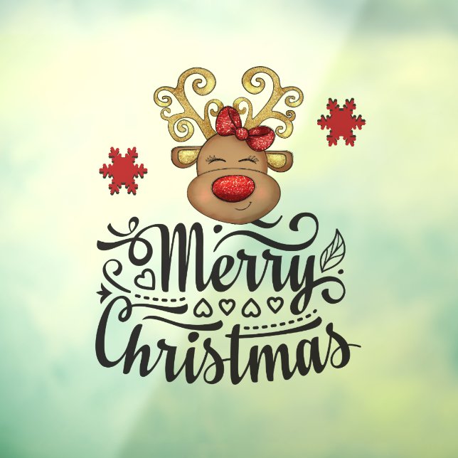 Vinilos Para Cristales Feliz purpurina de renos navideños nariz roja  (Hoja 3)