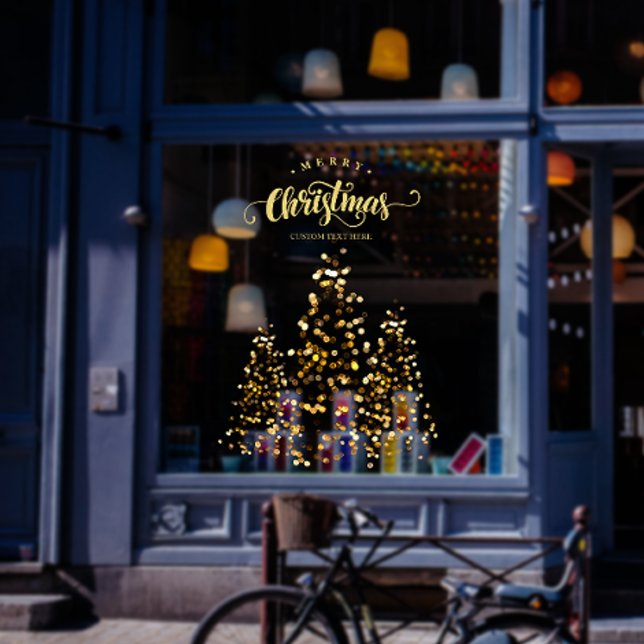 Vinilos Para Cristales Festividad de negocios de árboles navideños de oro (Sparkling Gold Christmas Trees Business Holiday Window Cling)