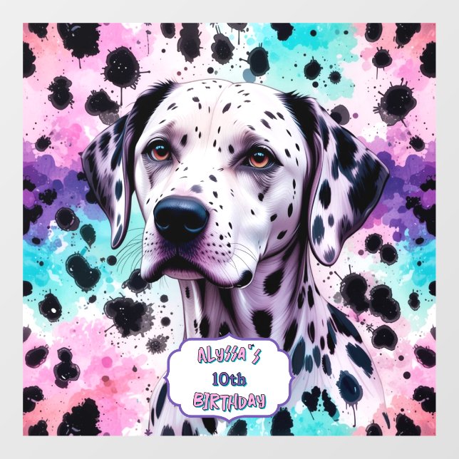Vinilos Para Cristales Fiesta de Cumpleaños de Perro Dálmata Pastel (Hoja)