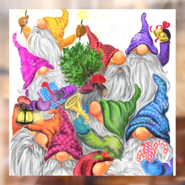 Vinilos Para Cristales Fiesta de Gnome navideño - Dibujo divertido (Hoja 2)