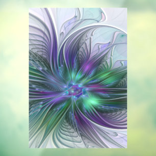 Vinilos Para Cristales Flor Abstracta Moderna Fractal Verde Púrpura