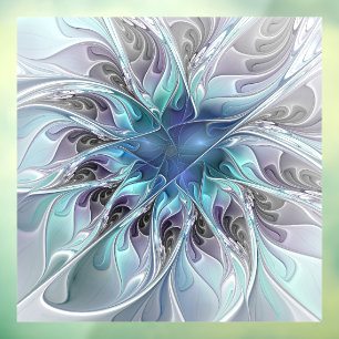 Vinilos Para Cristales Flor Fractal Moderna Con Azul