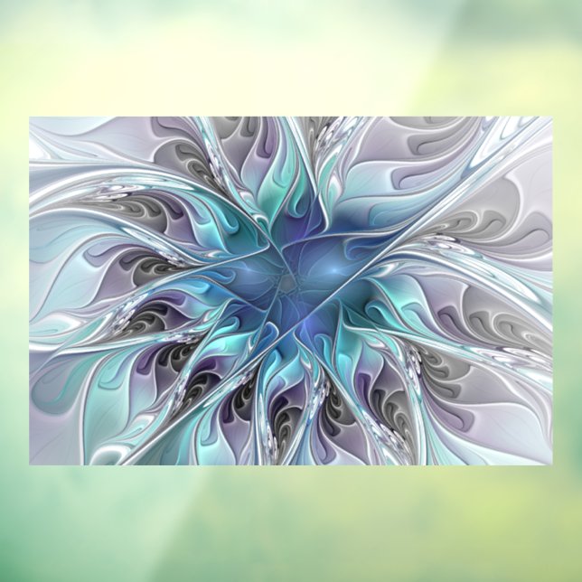 Vinilos Para Cristales Flor Fractal Moderna Con Azul (Hoja 3)