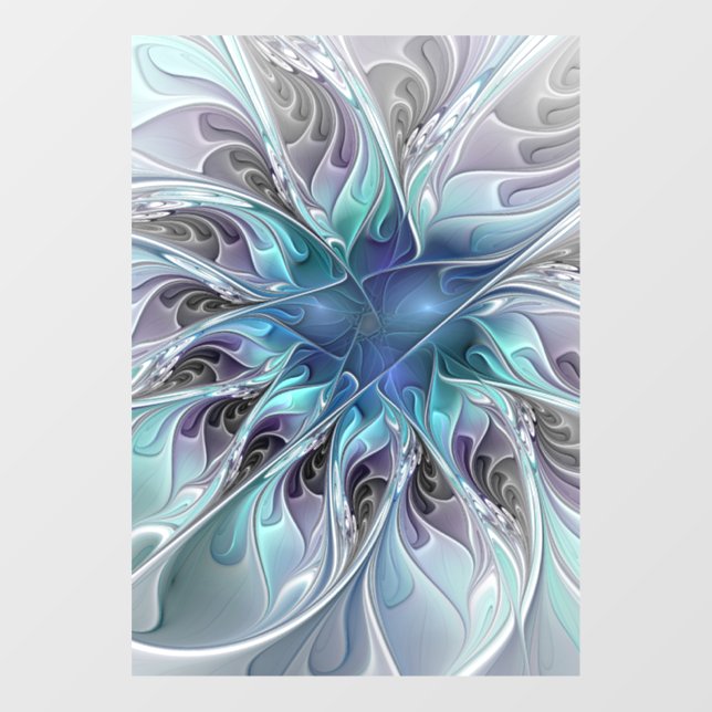 Vinilos Para Cristales Flor Fractal Moderna Con Azul (Hoja)