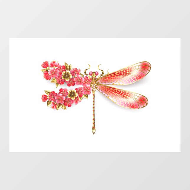 Vinilos Para Cristales Flor libélula con sakura de joyas (Hoja)