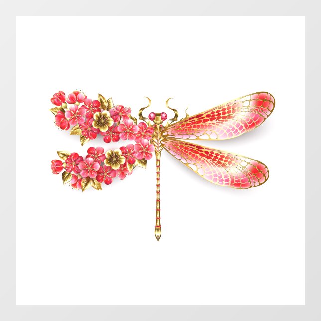 Vinilos Para Cristales Flor libélula con sakura de joyas (Hoja)