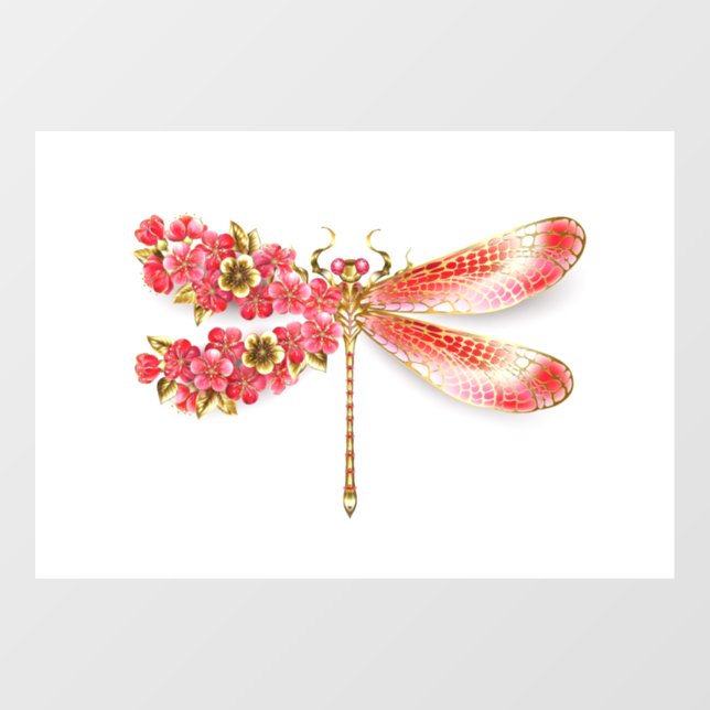 Vinilos Para Cristales Flor libélula con sakura de joyas (Hoja)