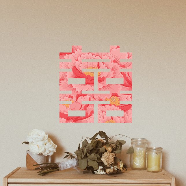 Vinilos Para Cristales Flor rosa doble Xi Boda chino (Pink Flower Double Xi Chinese Wedding Decoration)