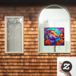 Vinilos Para Cristales Floral Happy Hippo Colorful Faux Stained Glass