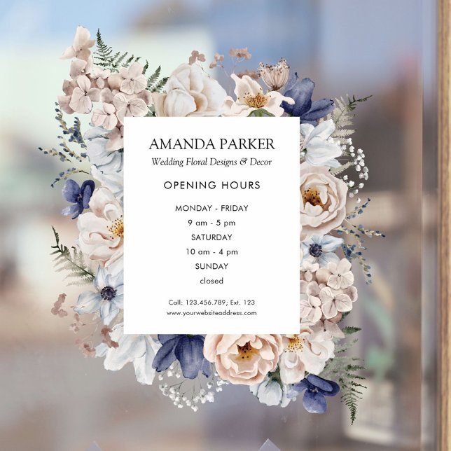 Vinilos Para Cristales Flores Azules Beige Bonitas Acuarela Floristería (In situ)