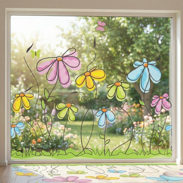 Vinilos Para Cristales Flores caprichosas Ventana Lluvia (The happiest window ever.)