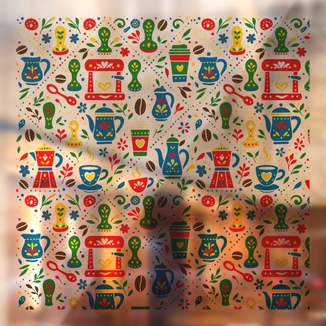 Vinilos Para Cristales Folk coffee pattern on light background (Hoja 2)