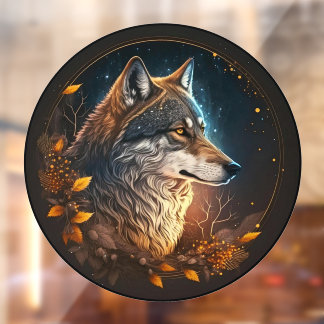Vinilos Para Cristales Forest Wolf Night Sky Wilderness Animal Art