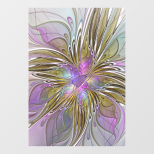 Vinilos Para Cristales Fractal floral colorido con rosado y oro