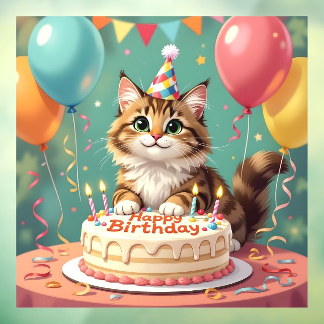 Vinilos Para Cristales Funny happy birthday cat (Hoja 3)