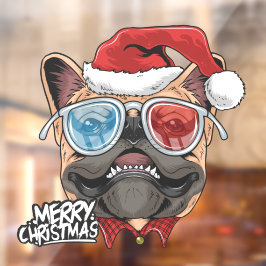 Vinilos Para Cristales Funny Santa Navidades Pug usando sombras de Guay