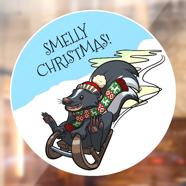 Vinilos Para Cristales Funny Skunk Smelly Christmas! Sled Cartoon (Hoja 2)