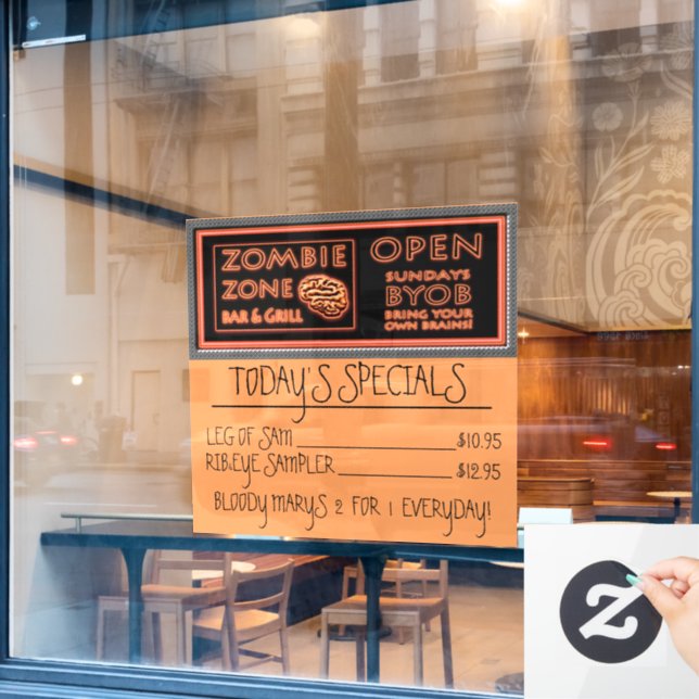 Vinilos Para Cristales Funny Zombie Zone Halloween (Ventana de cafetería)