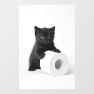 Vinilos Para Cristales Gatito negro bebé protegiendo rollo de papel higié