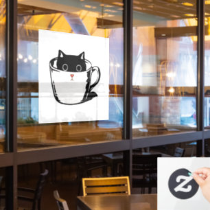 Vinilos Para Cristales Gatito negro con nariz roja escondido en una taza