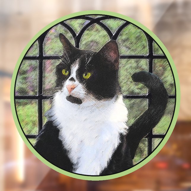 Vinilos Para Cristales Gato de Tuxedo en la ventana Pintura de arte anima (Hoja 2)