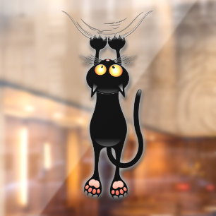 Vinilos Para Cristales Gato divertido Personaje Rascando Tela