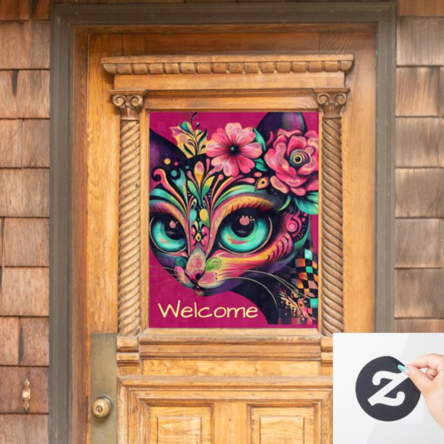 Vinilos Para Cristales Gato Gato Gato Gatito Retro De Ojos Grandes (Puerta de casa)